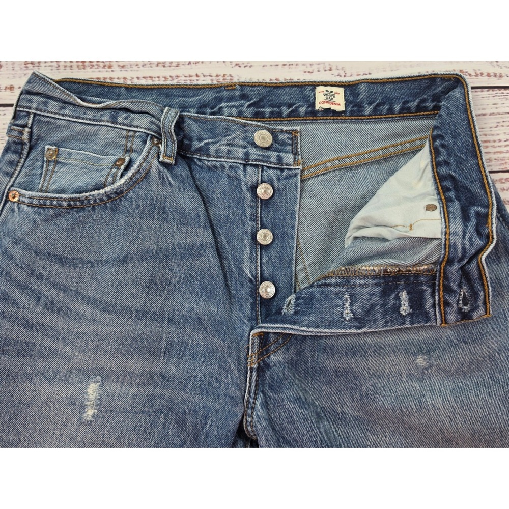 Levi 501 Jeans Mens 29x32 Blue Good White Oak Cone‎ Denim BUTTON FLY Distressed